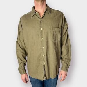 90s Structure Tan Linen Button‎ Up Size XL